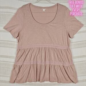 Caslon Dusty Pink Ruffle Peplum Top Short Sleeve Size 1X